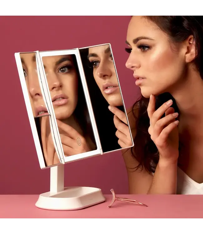 Trifold White Vanity Compact Mirror - LED