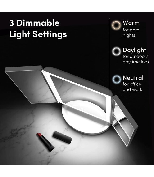 Trifold White Vanity Compact Mirror - LED