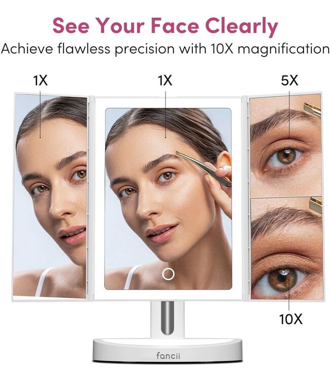 Trifold White Vanity Compact Mirror - LED