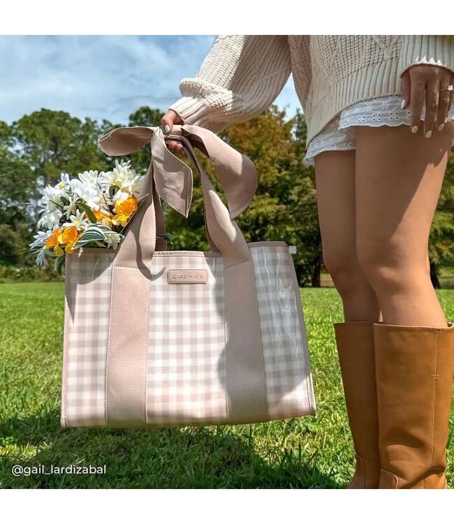 Latte Gingham Bow Jelly Tote Bag