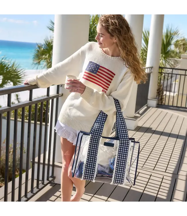 Navy Gingham Jelly Tote Bag