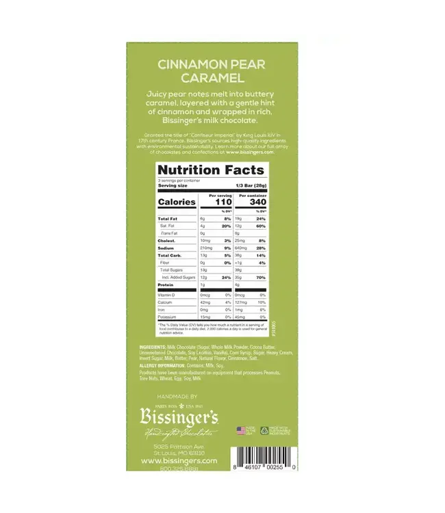 Bissingers Milk Cinnamon Pear Caramel Bar - 3OZ