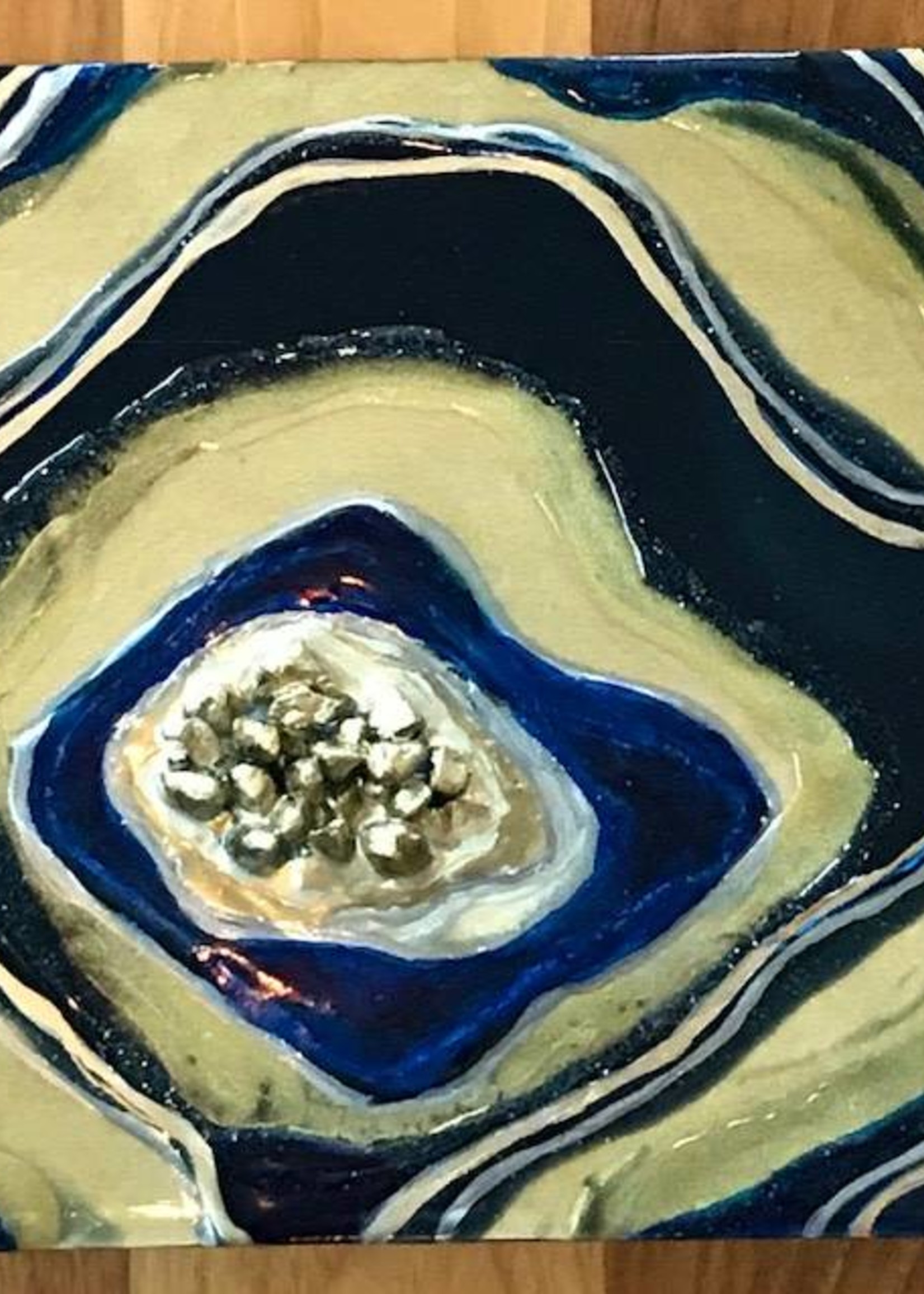 Kris Marks 8x8 Geode Painting Navy & Gold