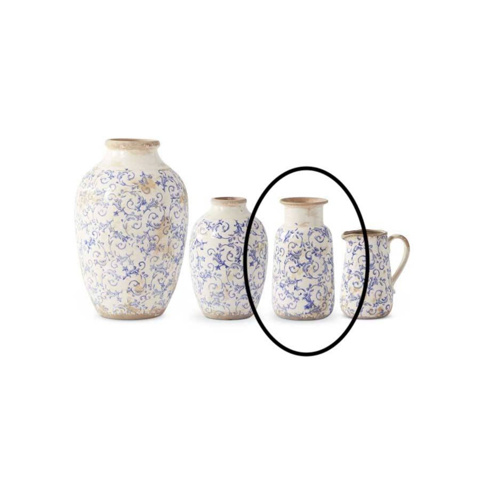 K & K Interiors 10"  Vintage Blue & White Ceramic Vase