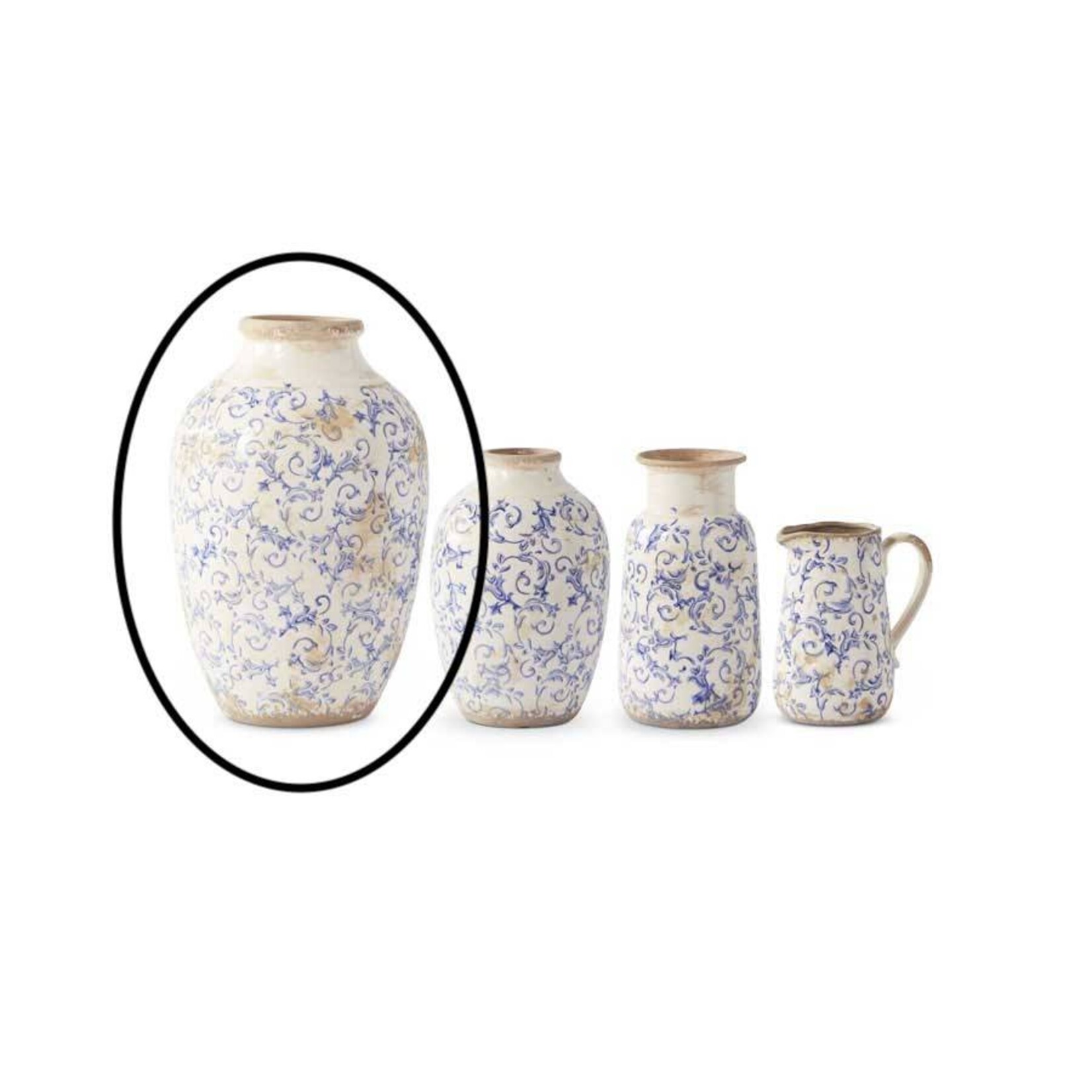 K & K Interiors 15" Vintage Blue & White Ceramic Vase