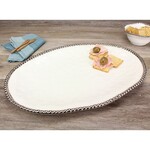 Pampa Bay Large Oval Platter White with Silver Edge
