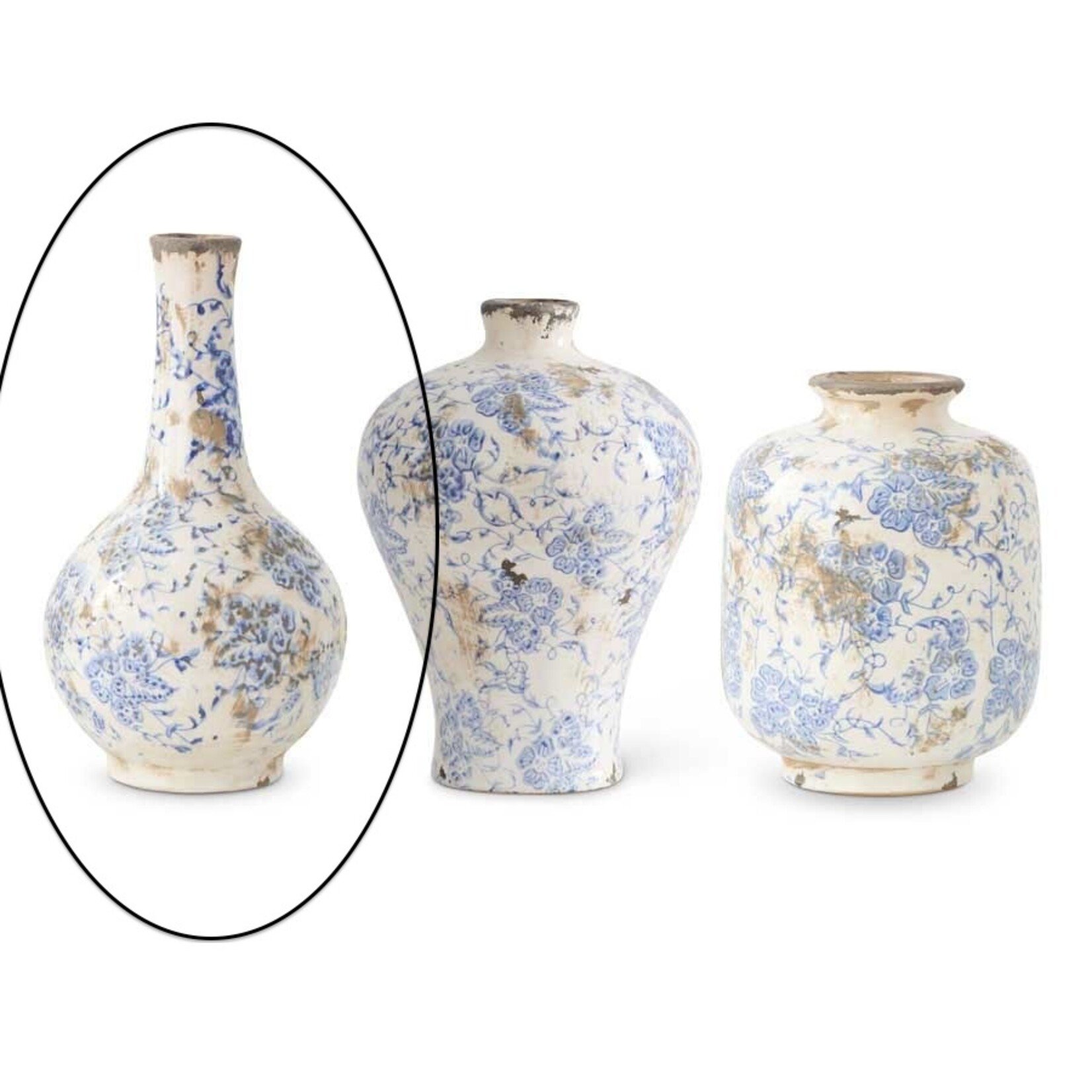 K & K Interiors 8.25 inch Blue and White Ceramic Vase