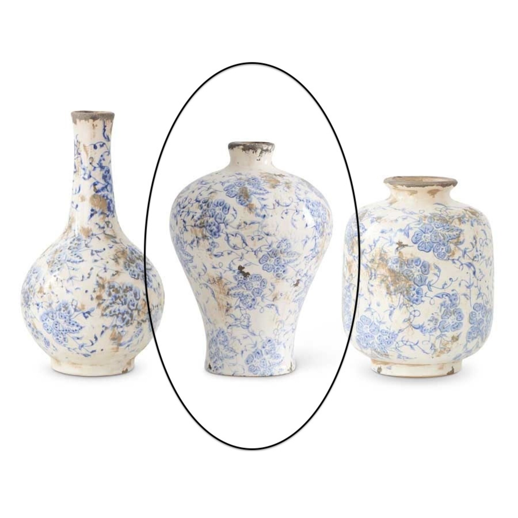 K & K Interiors 7.75 Inch Blue and White Ceramic Vase