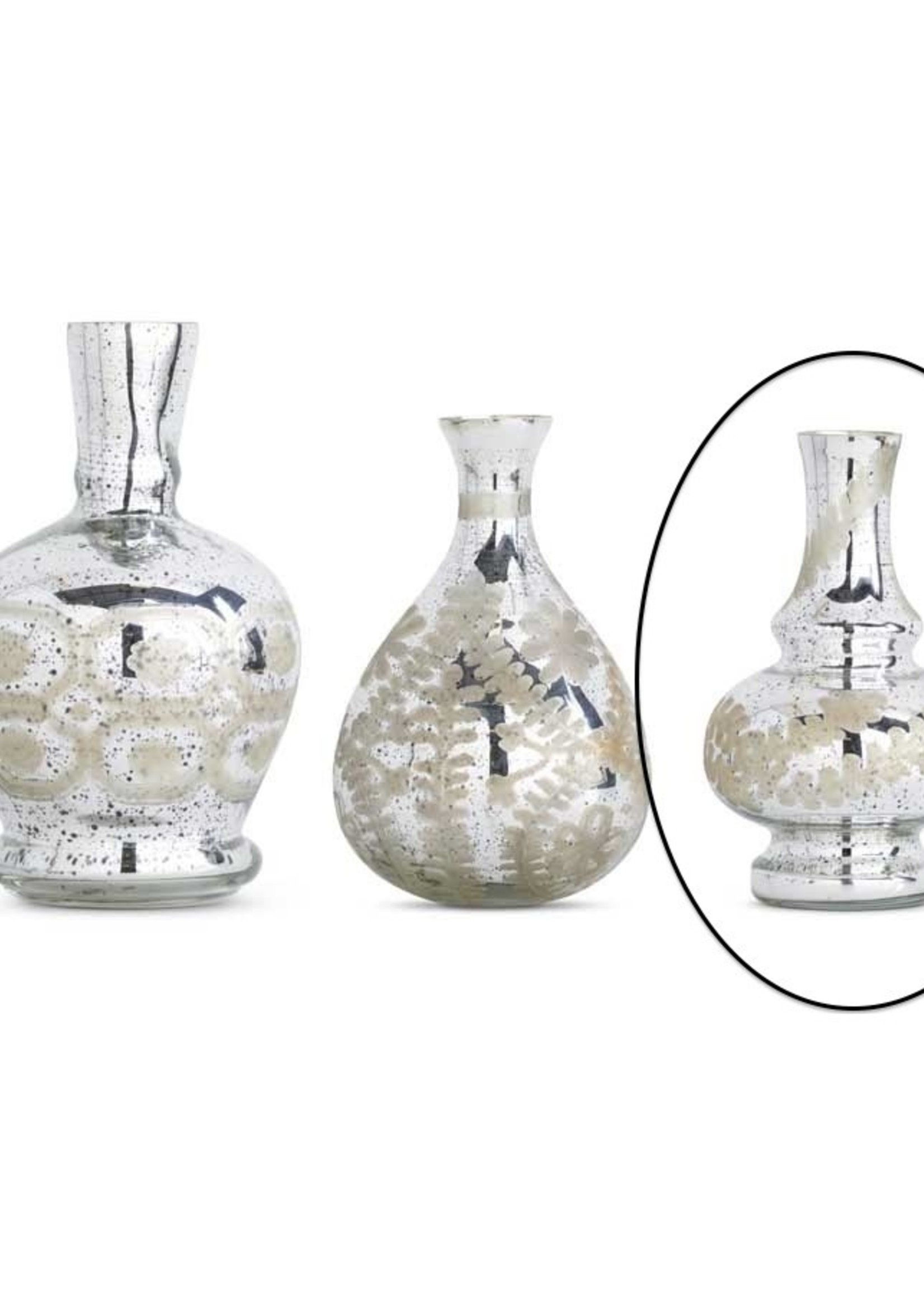 K & K Interiors 7.5" Fluted Large Mercury Glass Vase w/ Etching