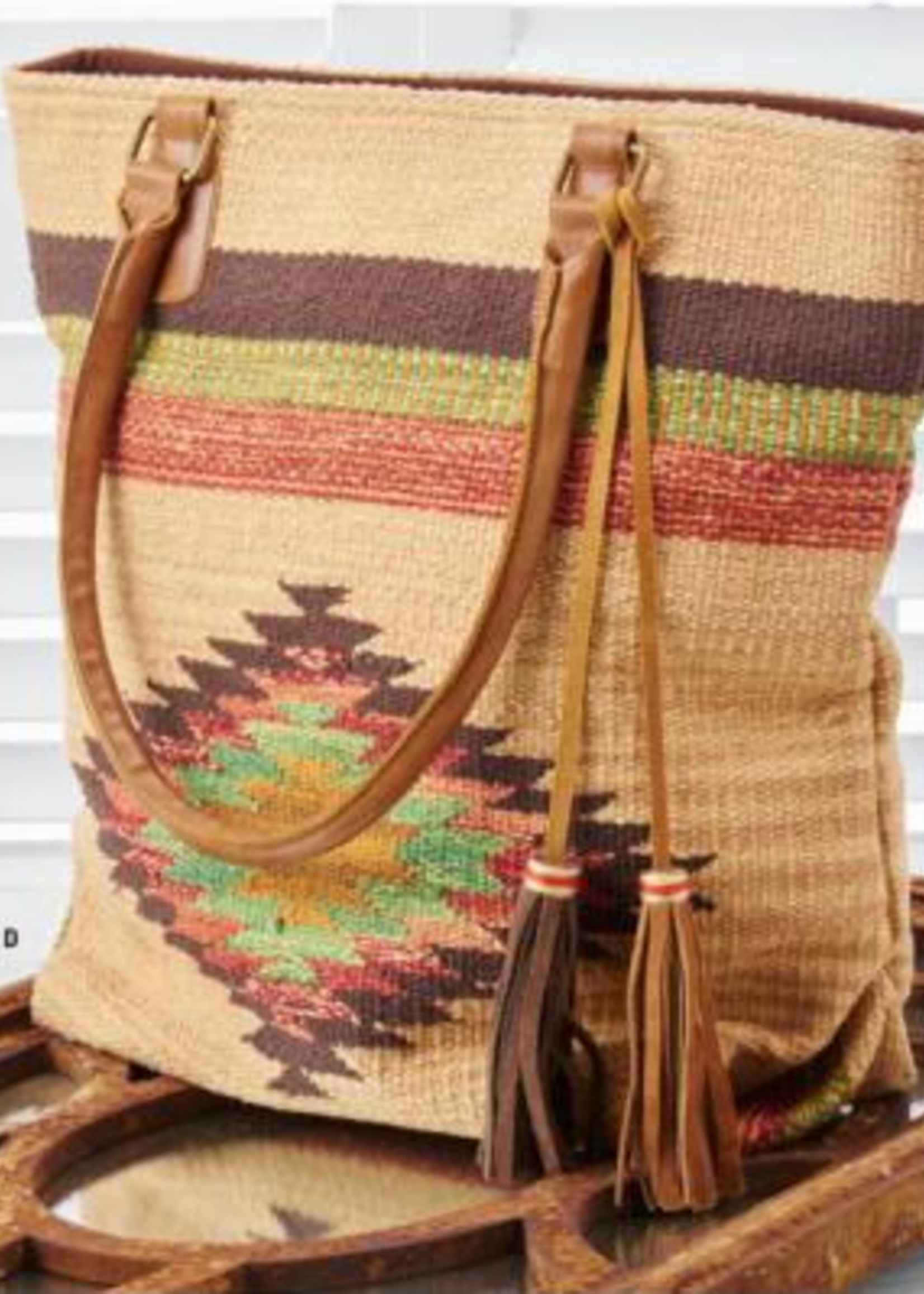 Brown Multi Southwest Motif Woven Handbag