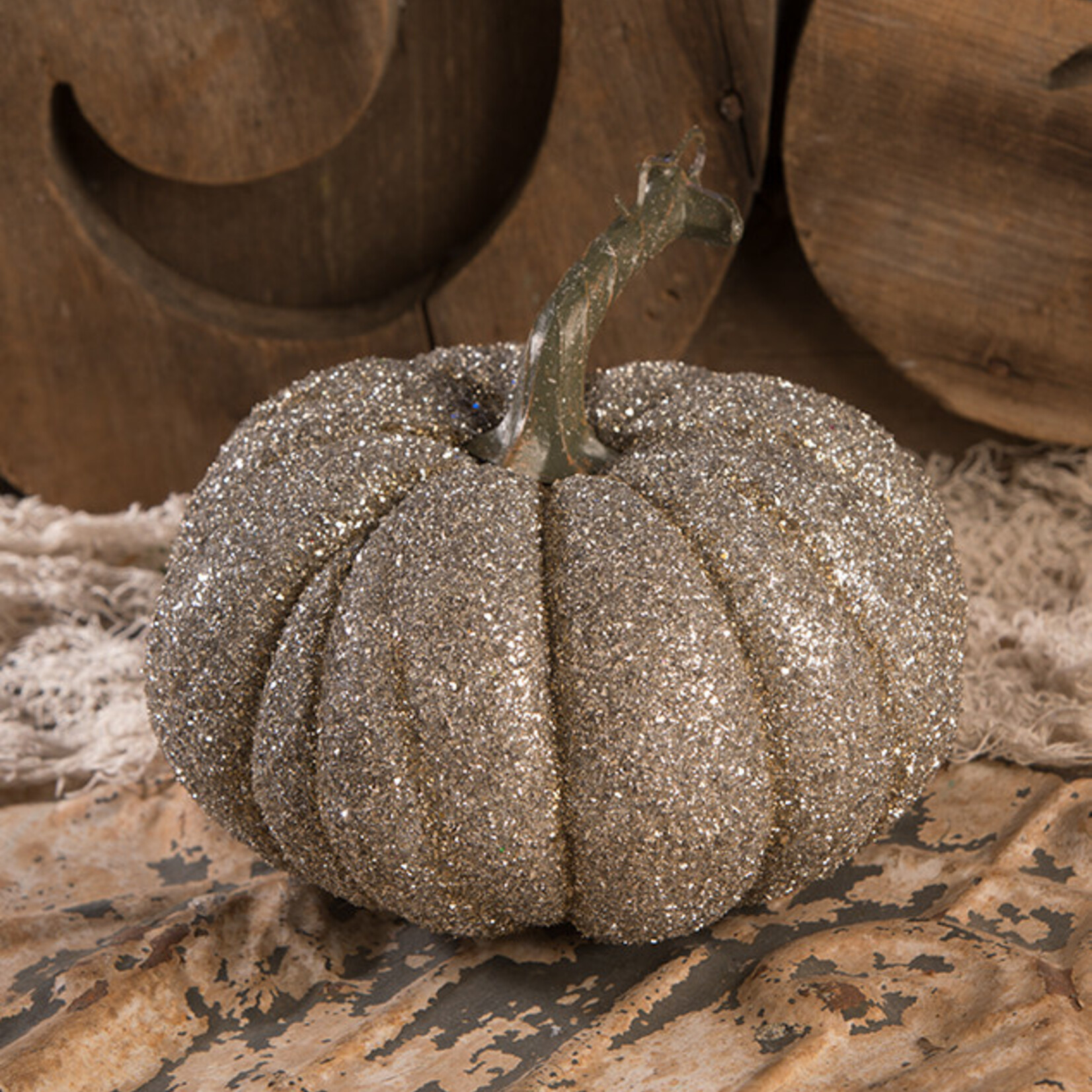 Bethany Lowe Designs Glass Glittered Pumpkin Lg 7"