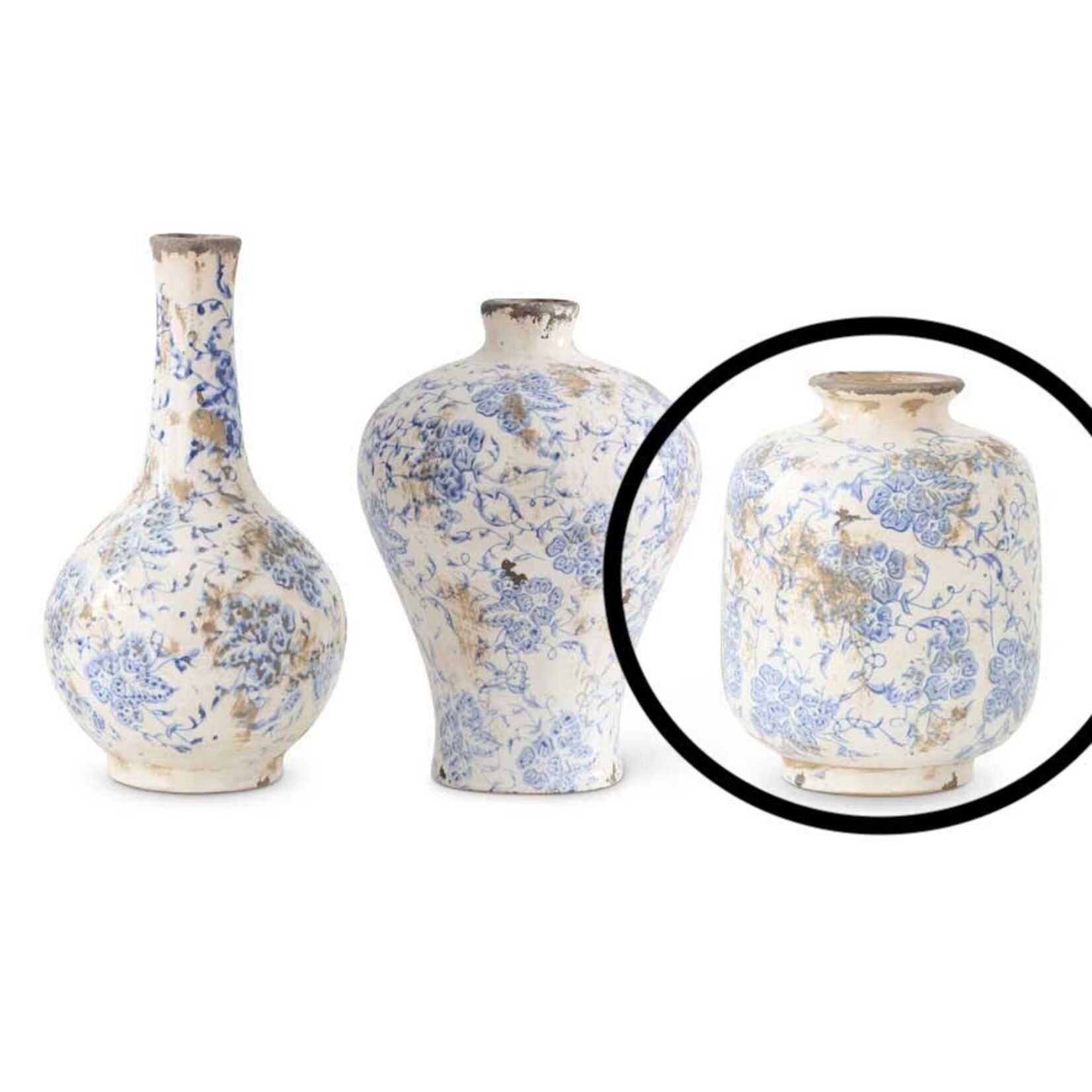 K & K Interiors 5.75 Inch Blue and White Ceramic Vase