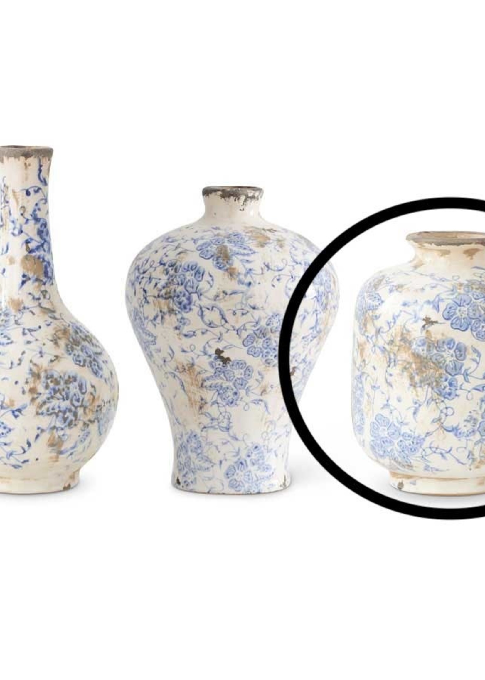 K & K Interiors 5.75 Inch Blue and White Ceramic Vase