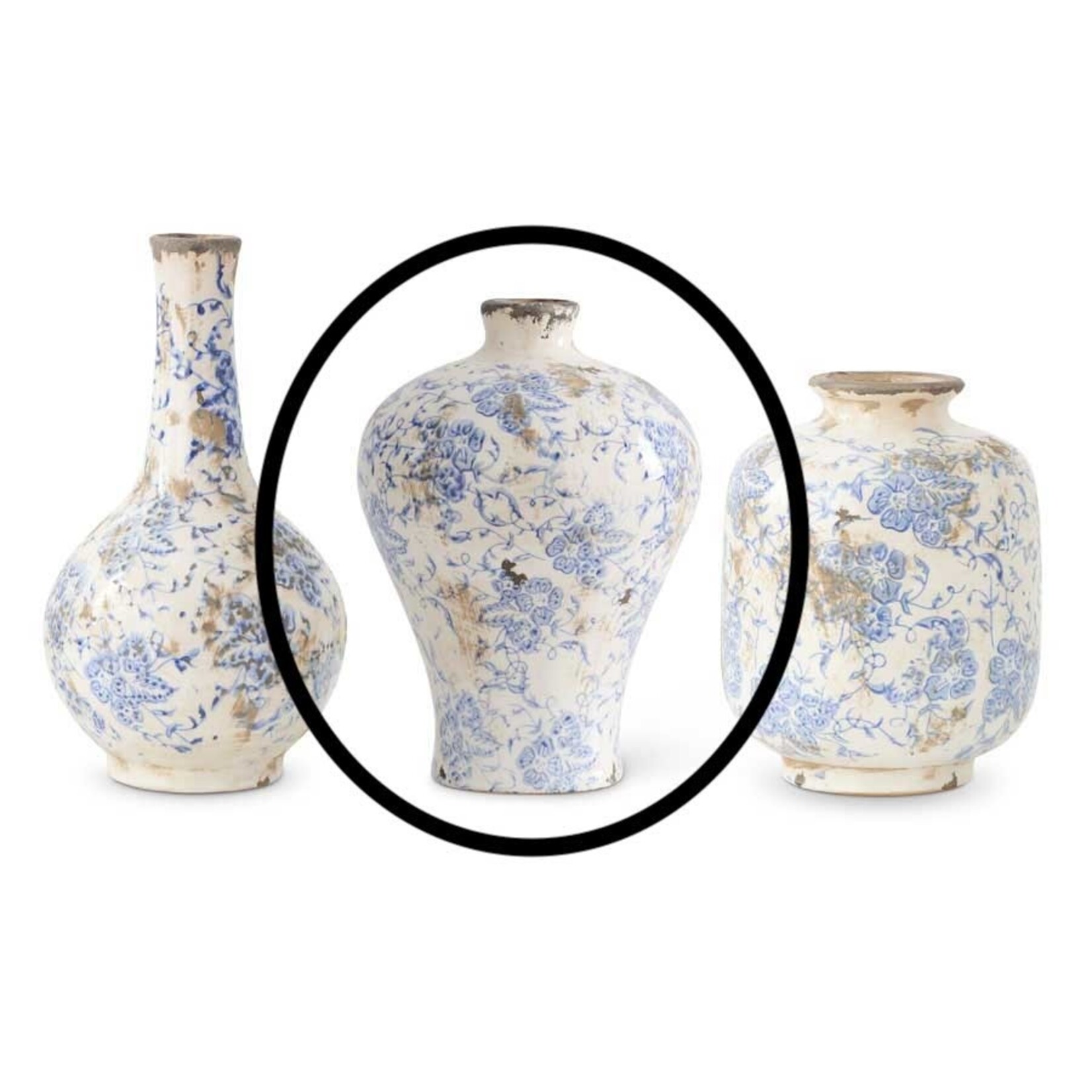 K & K Interiors 7.75 Inch Blue and White Ceramic Vase