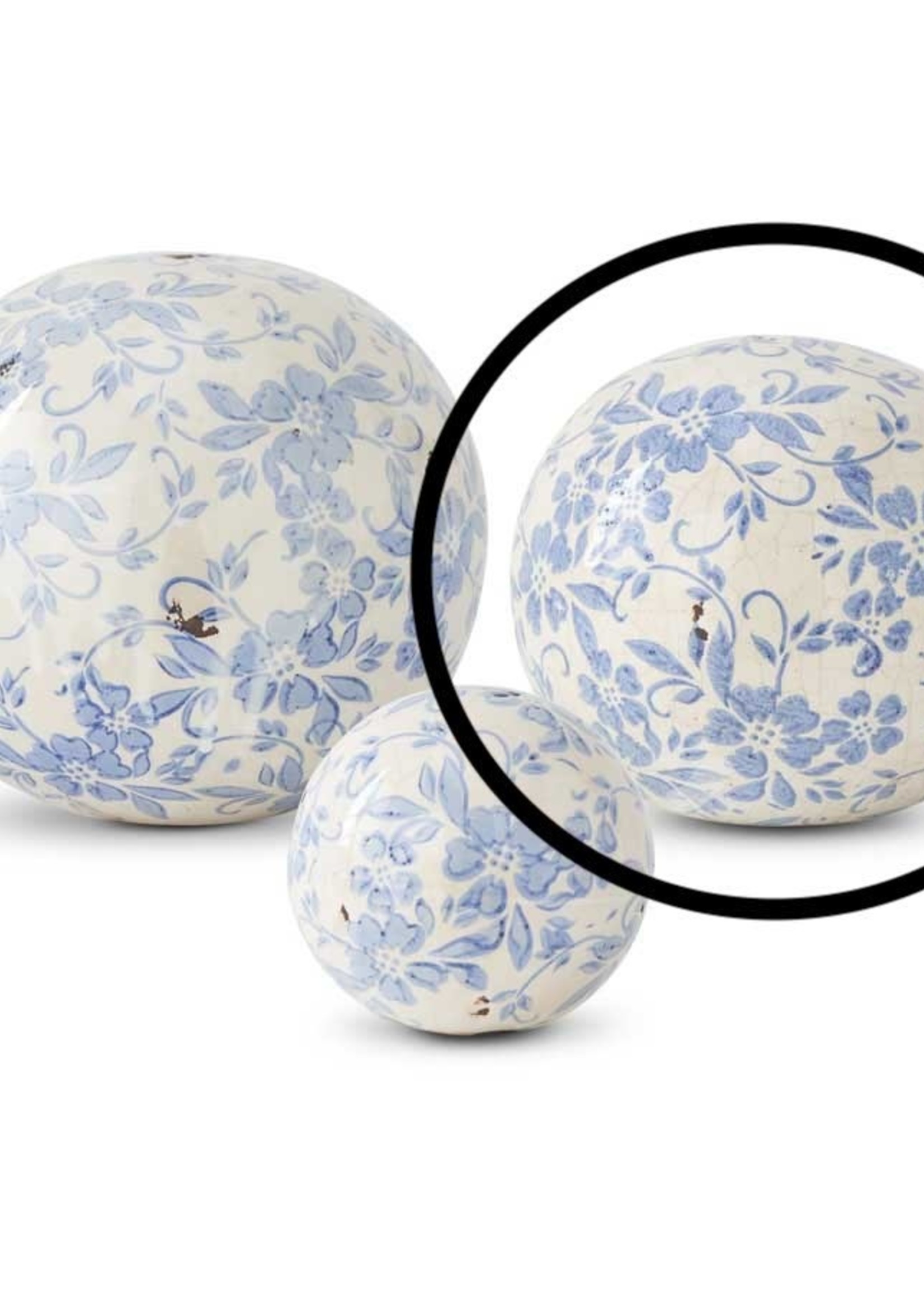 6 inch Vintage Blue and White Ceramic Ball