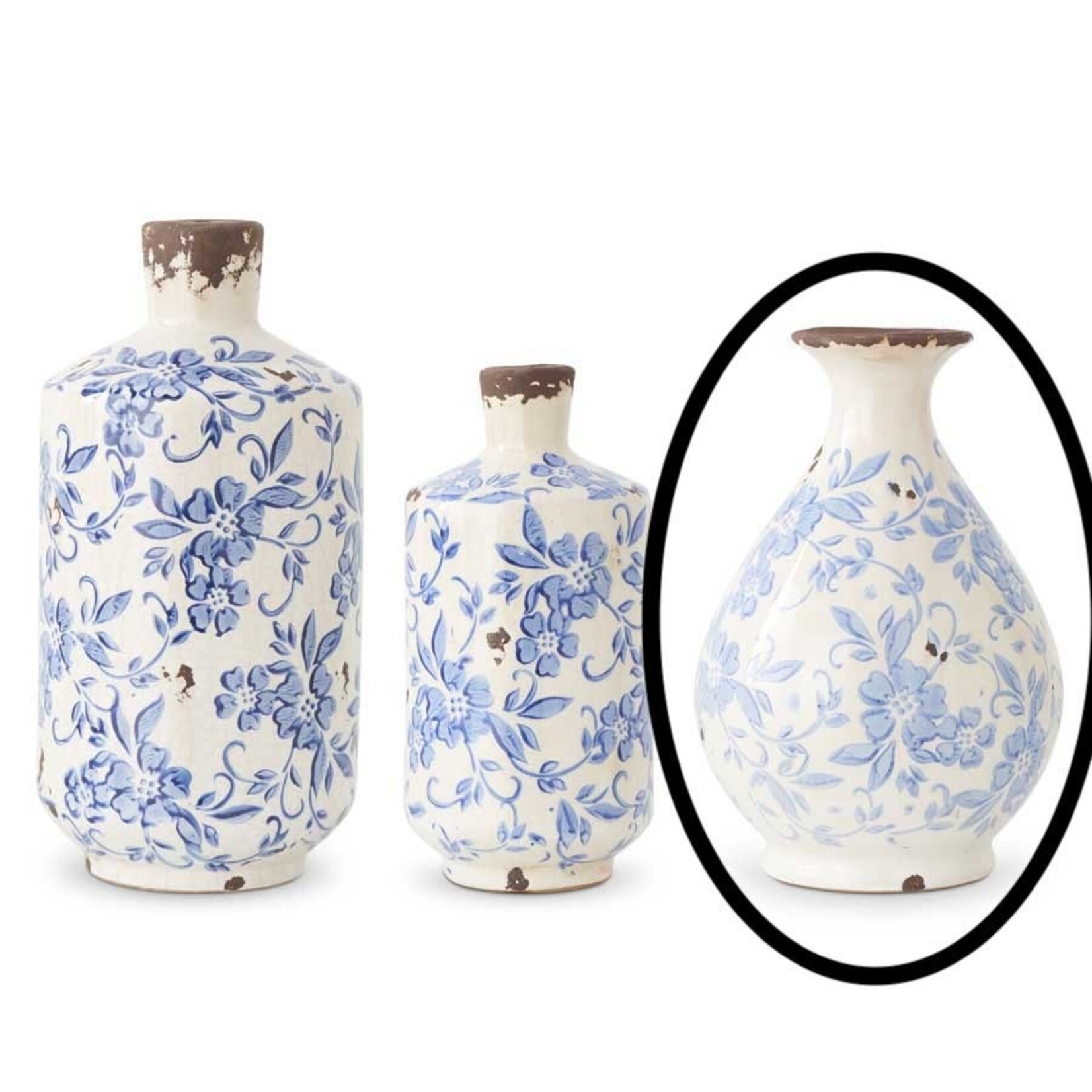 K & K Interiors 8.25 Inch Blue and White Ceramic Vase