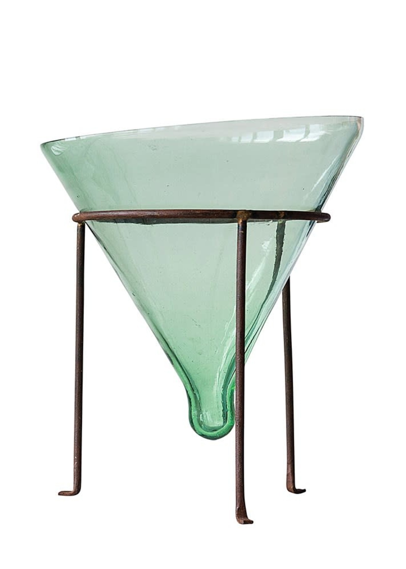 Creative Co-Op S/2 12-1/4"H Recycled Glass Cone Planter w Metal Stand