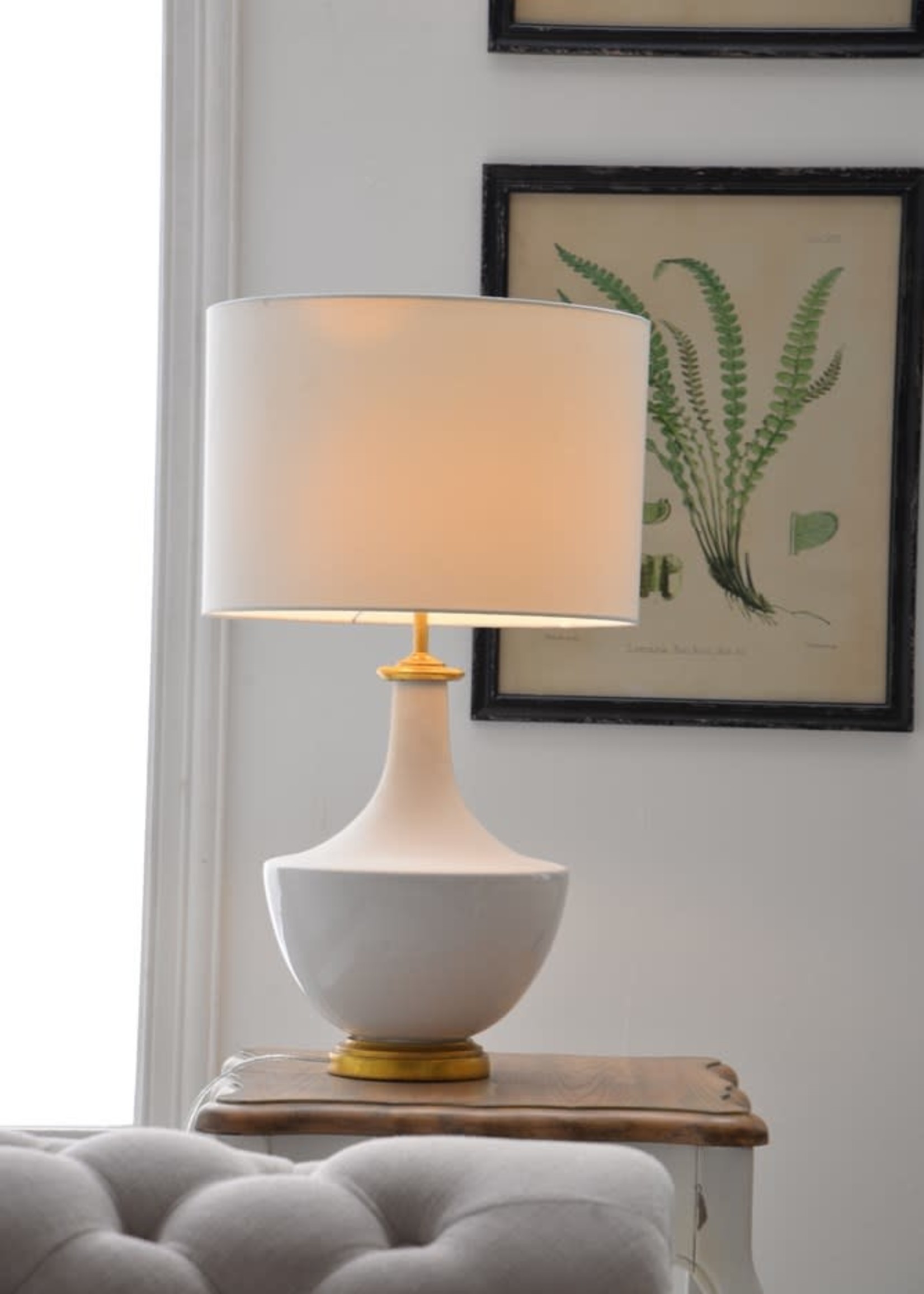 Creative Co-Op 16" dia x 27" H Ceramic Table Lamp w/ Linen Shade - Cream