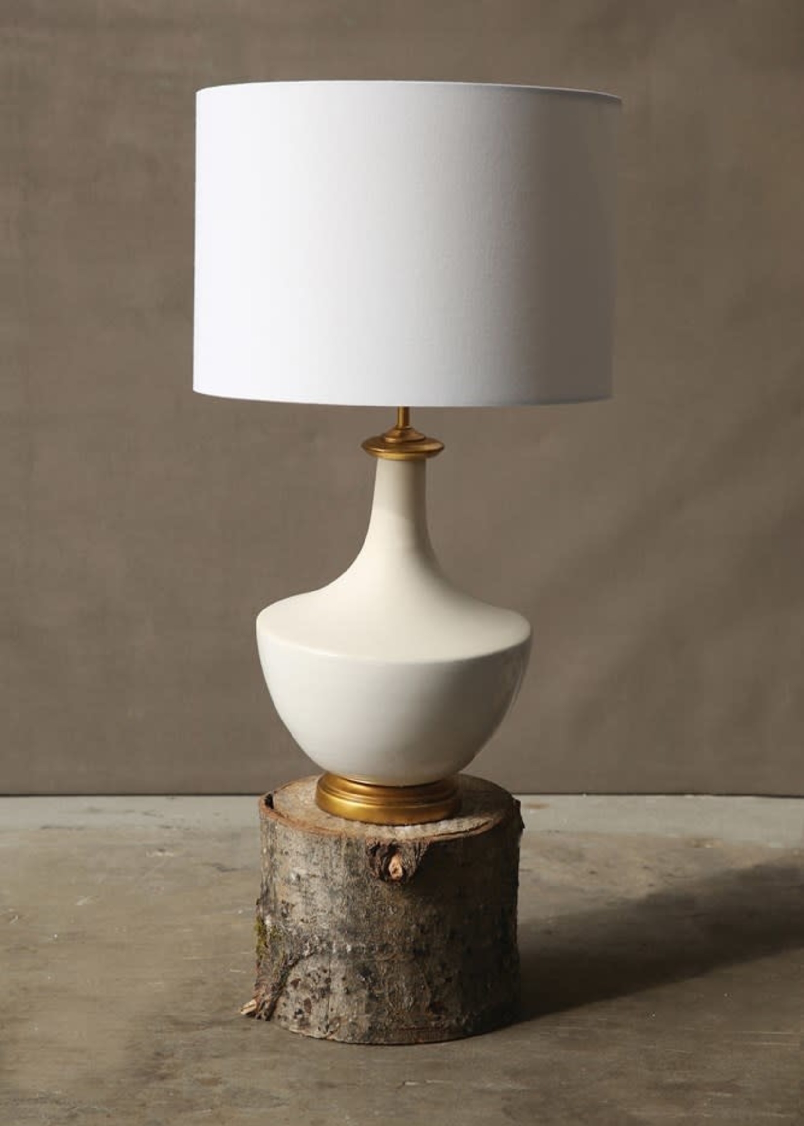 Creative Co-Op 16" dia x 27" H Ceramic Table Lamp w/ Linen Shade - Cream