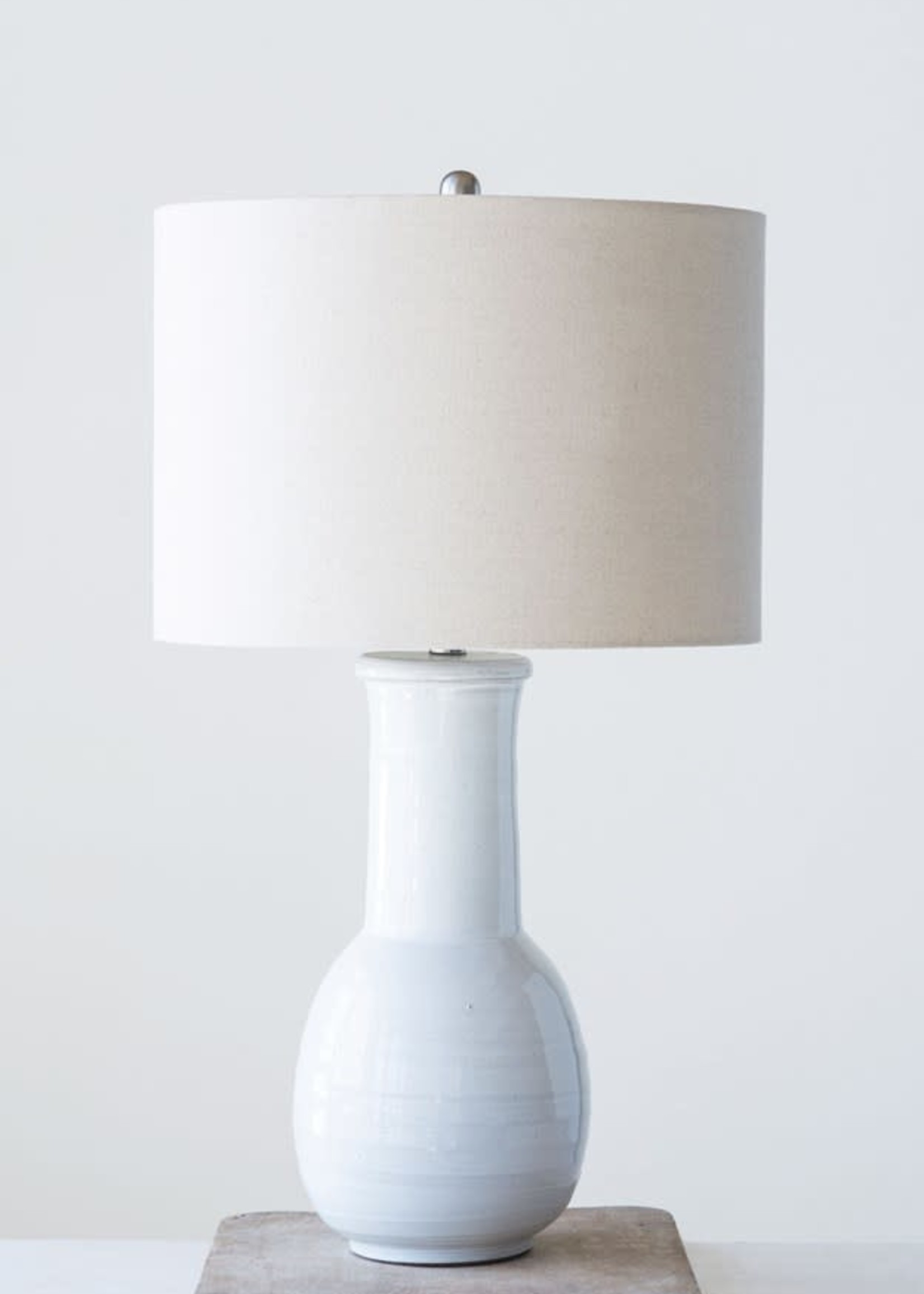 Creative Co-Op 17" dia x 30" H Terra-cotta Table Lamp w/ Natural Linen Shade White