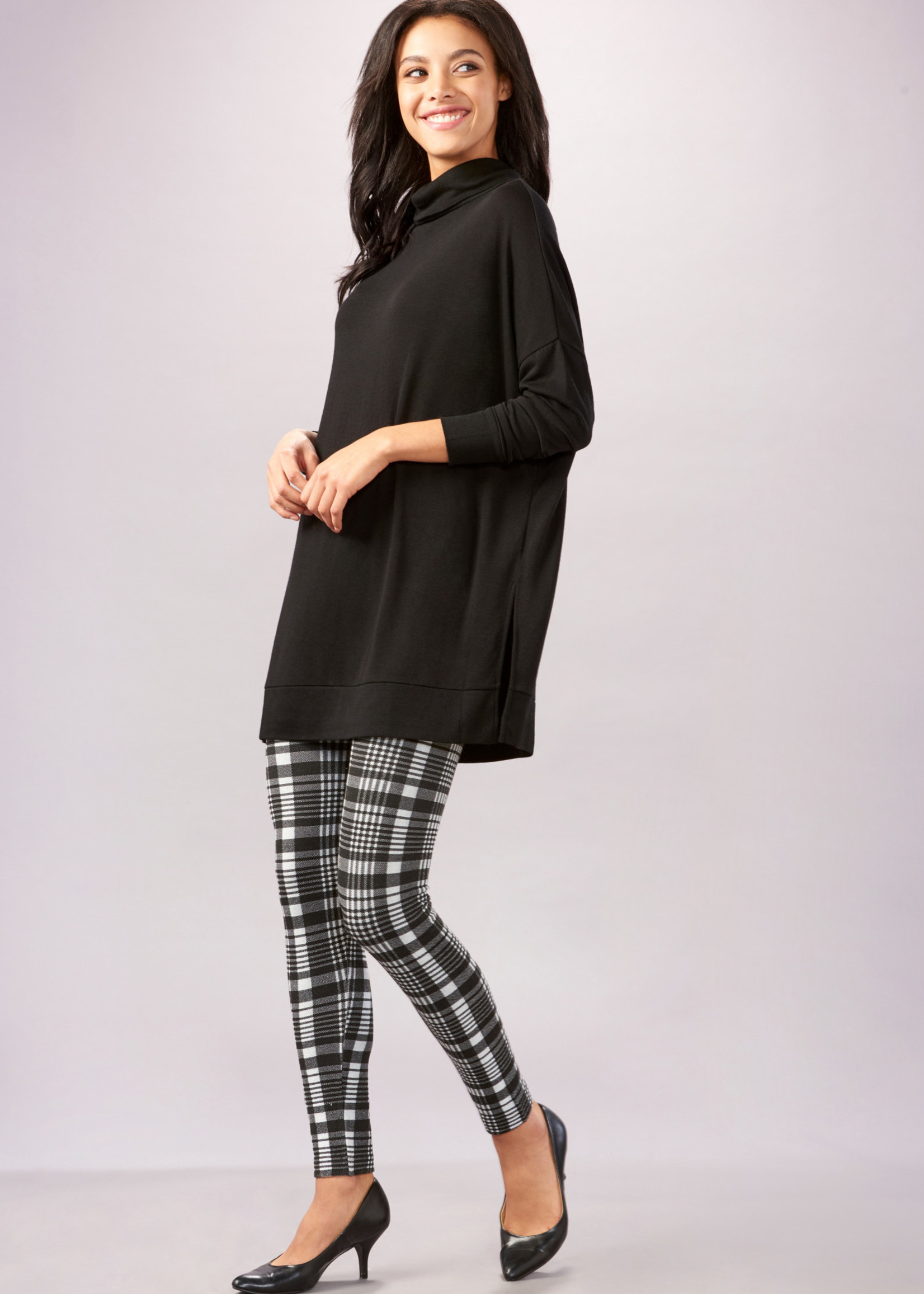 Grey Plaid Fleece Lined Leggings - Oak 