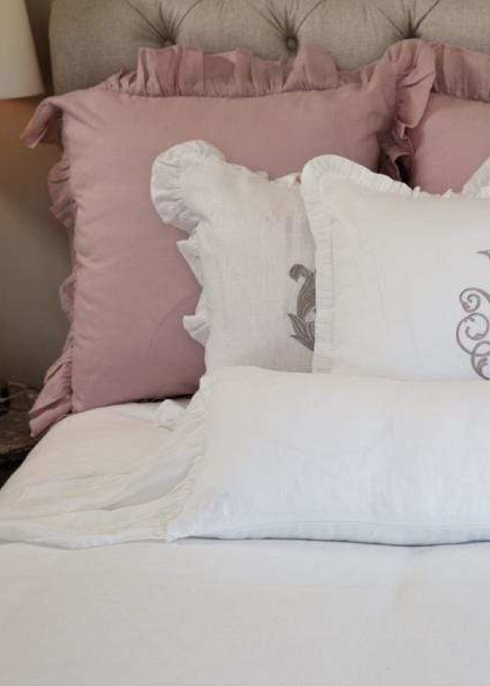 Crown Linen Designs Lumbar Pillow, Scarf Ruffle - White 14 x 36