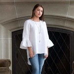 Crown Linen Designs Bella Linen Top, White, L