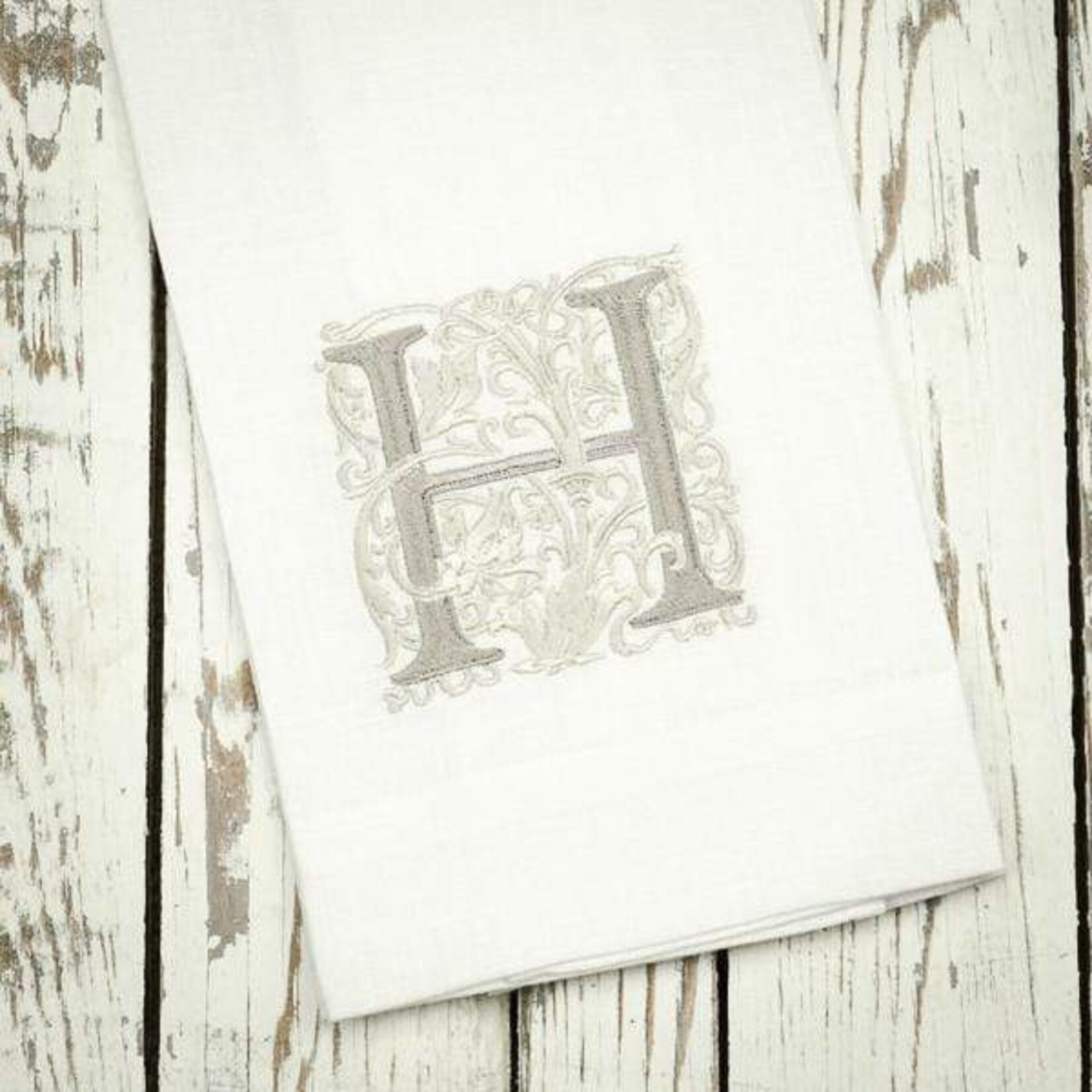 Crown Linen Designs Monogram Linen White Taupe Towel