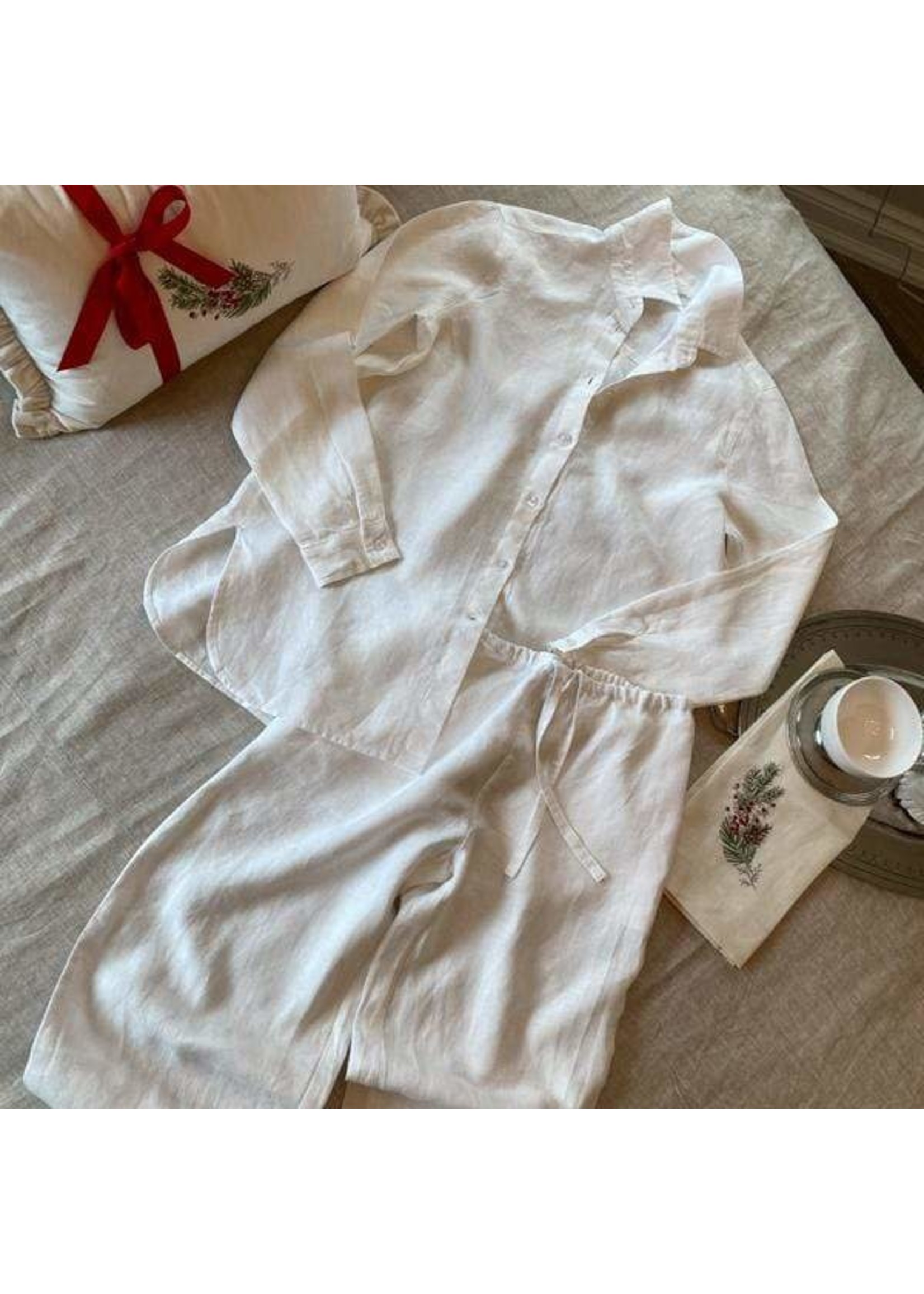 Crown Linen Designs Sammie Pajama Set White - Medium