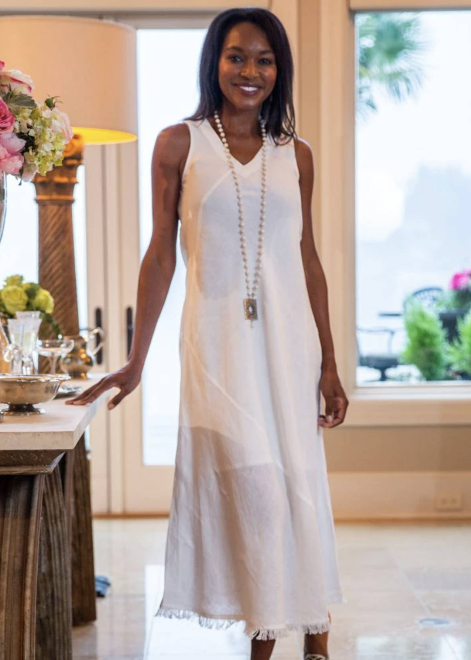 Crown Linen Designs Tawni Linen Dress White / M