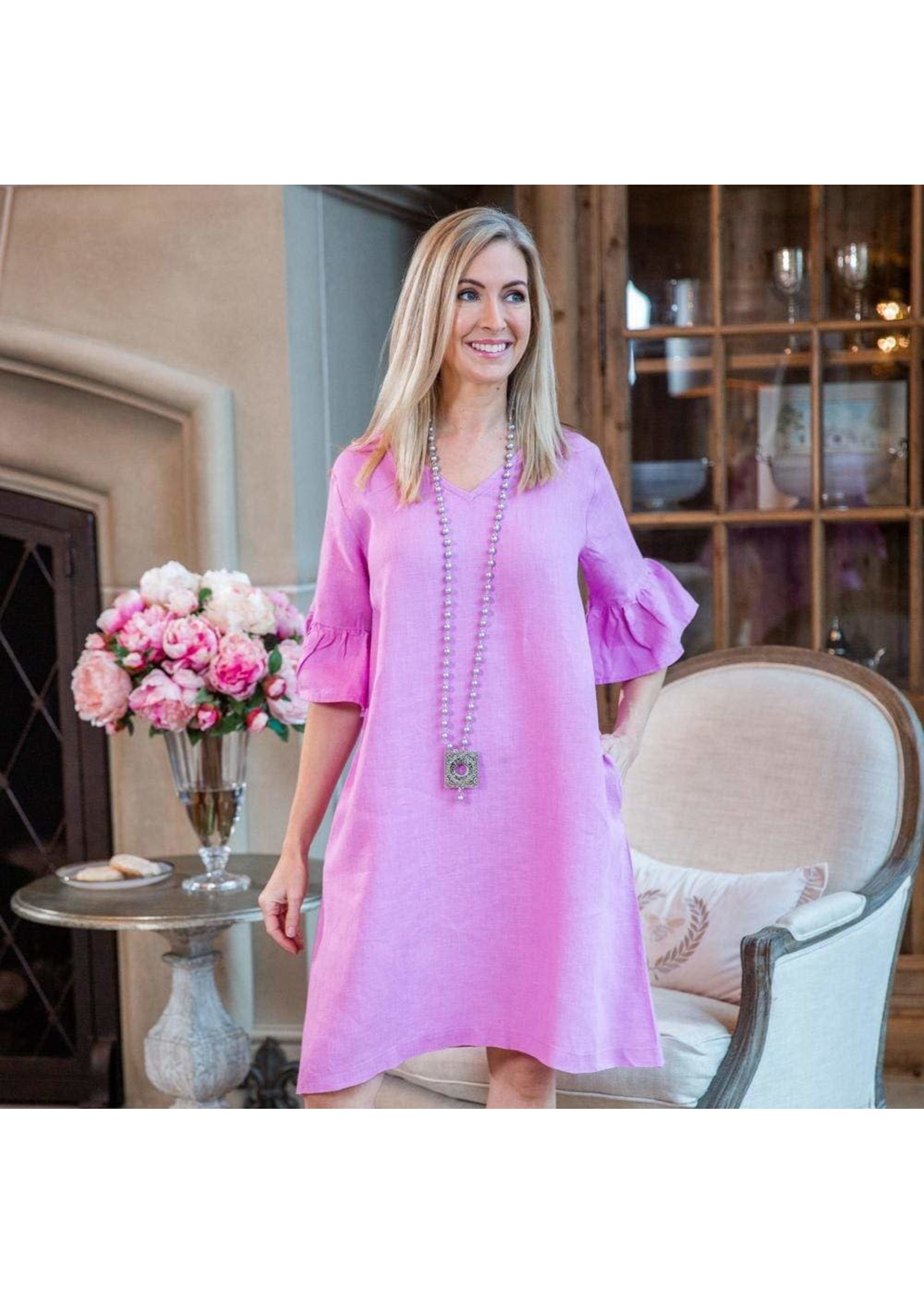 Crown Linen Designs Bethany Dress Rose Pink / XL