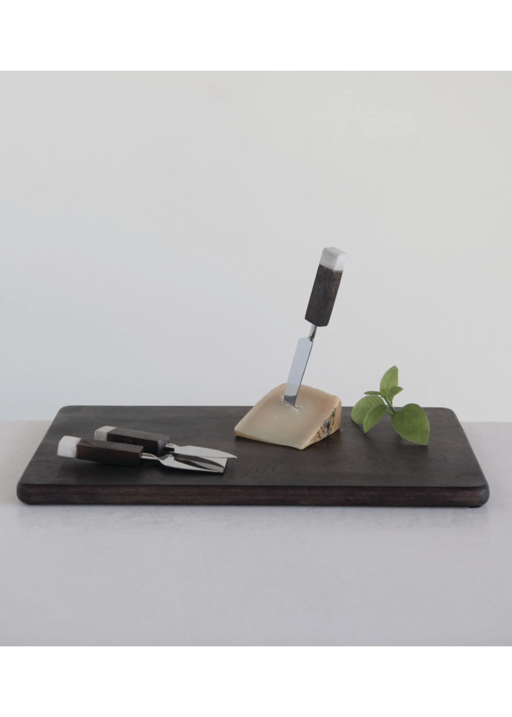 Creative Co-Op Acacia Wood Cheese/Cutting Board w Inset Wood and Marble Set