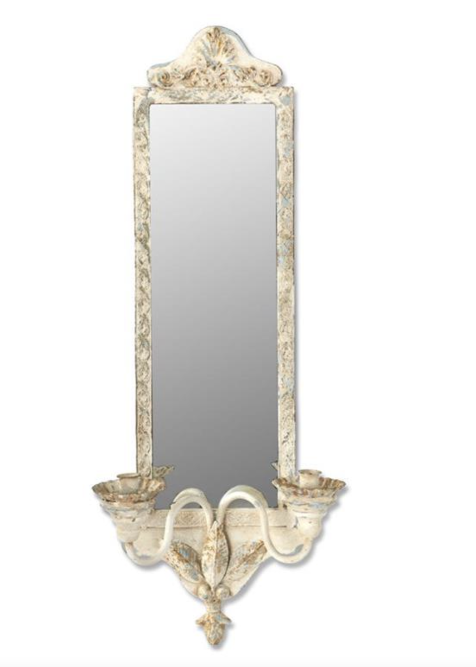 K & K Interiors 31" Whitewashed Mirror with Taper Candleholders