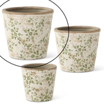 K & K Interiors Cream & Green Floral Ceramic Pot Large