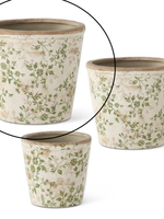 K&K Cream & Green Floral Ceramic Pot Large