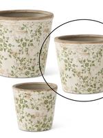 K&K Cream & Green Floral Ceramic Pot Medium