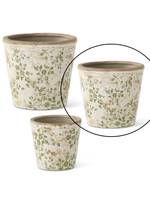 K & K Interiors Cream & Green Floral Ceramic Pot Medium