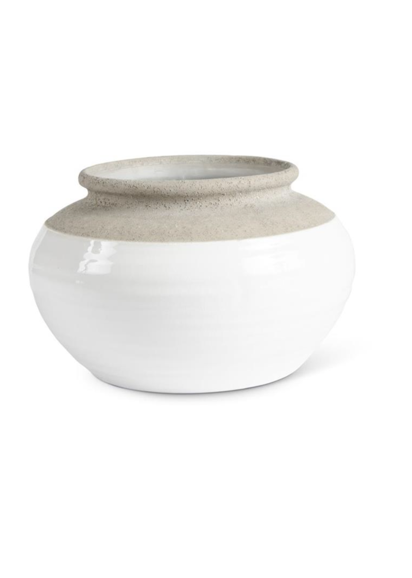 K & K Interiors White and Natural Stone Ceramic Pot Small