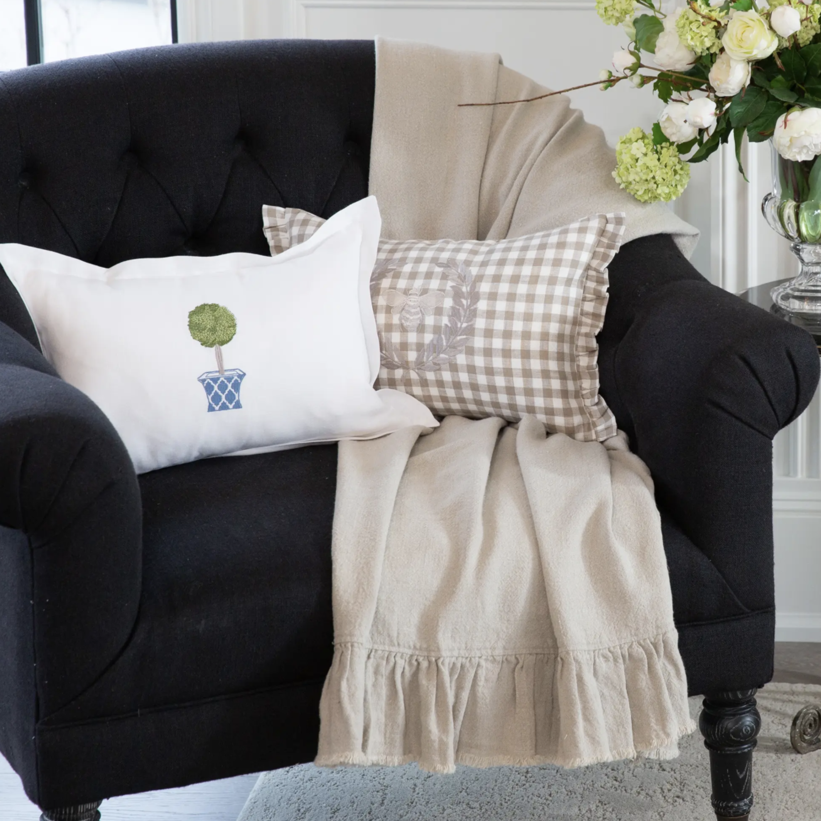 Crown Linen Designs Throw - Provence Natural Ruffle & Fringe