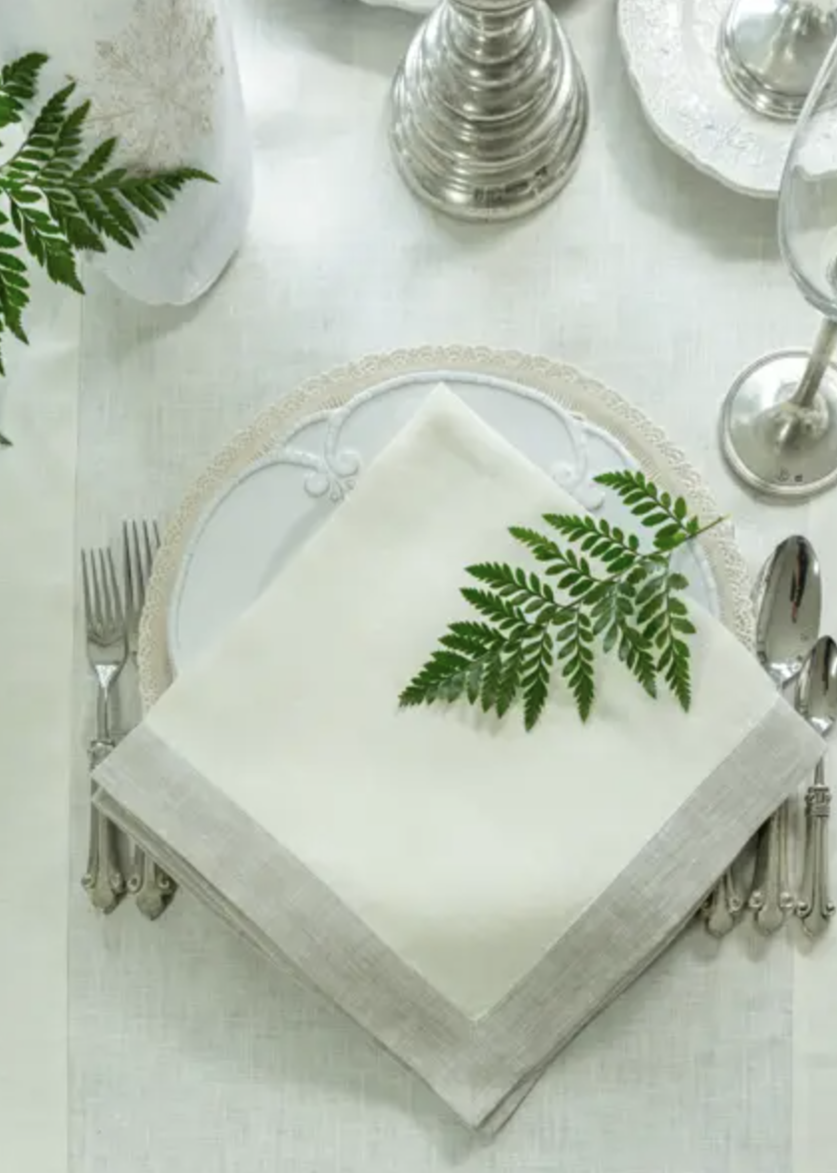 Crown Linen Designs Cream with Flax Frame Large Napkin