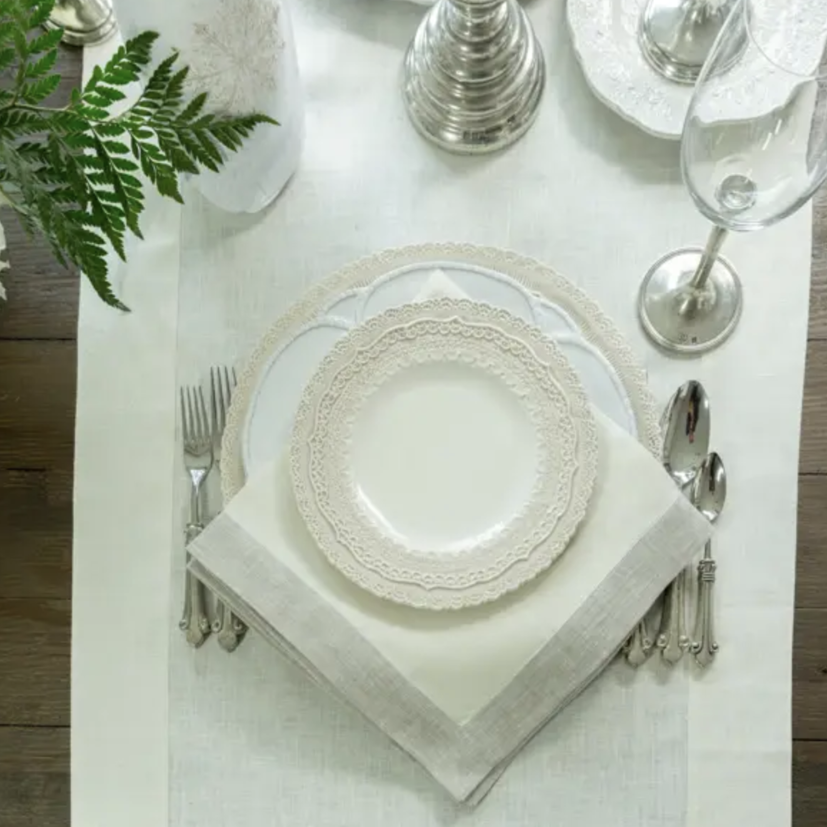 Crown Linen Designs Cream with Flax Frame Large Napkin