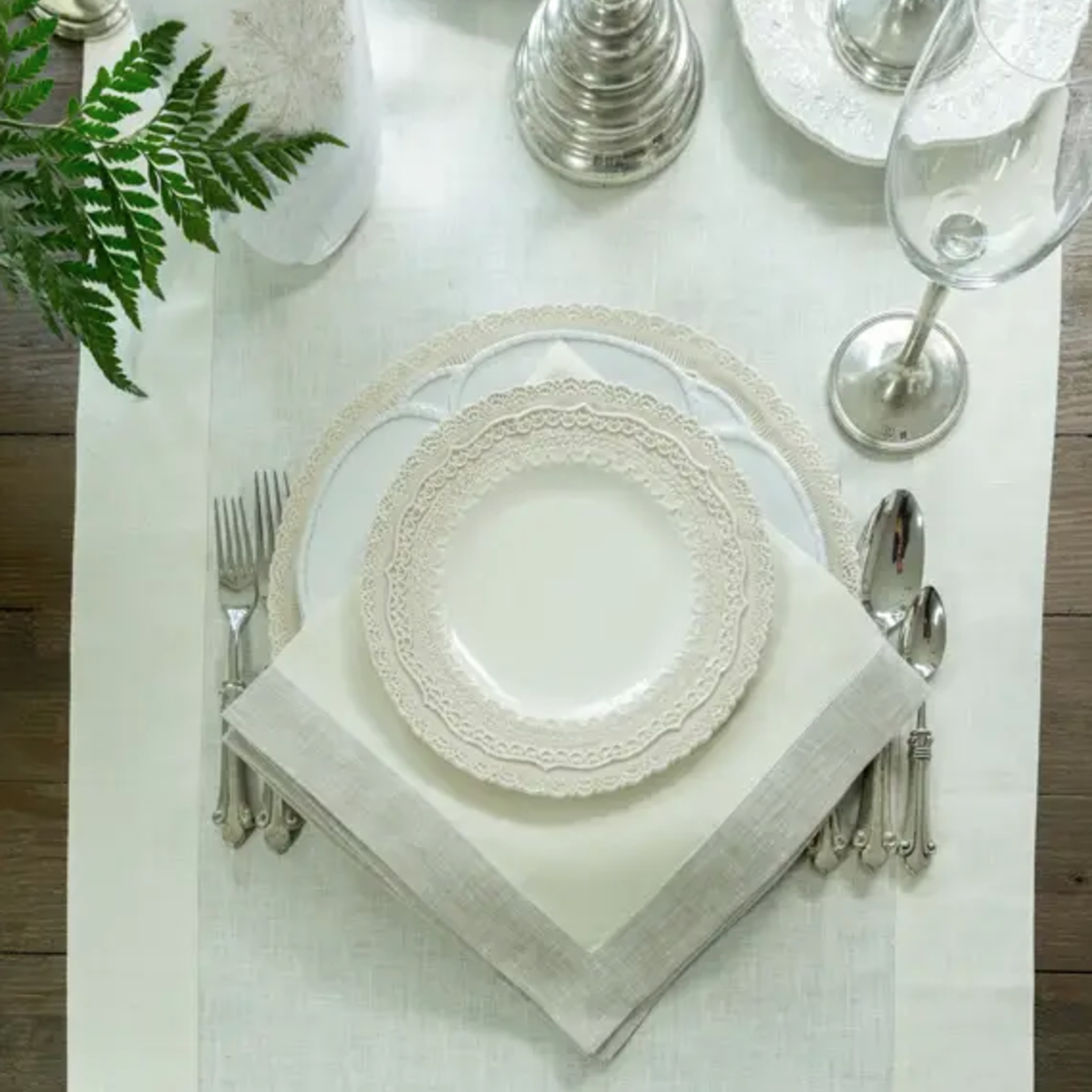 Crown Linen Designs Cream with Flax Frame Large Napkin