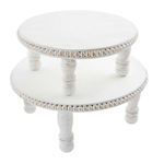 Mud Pie White Beaded Pedestal Tray - Set of 2