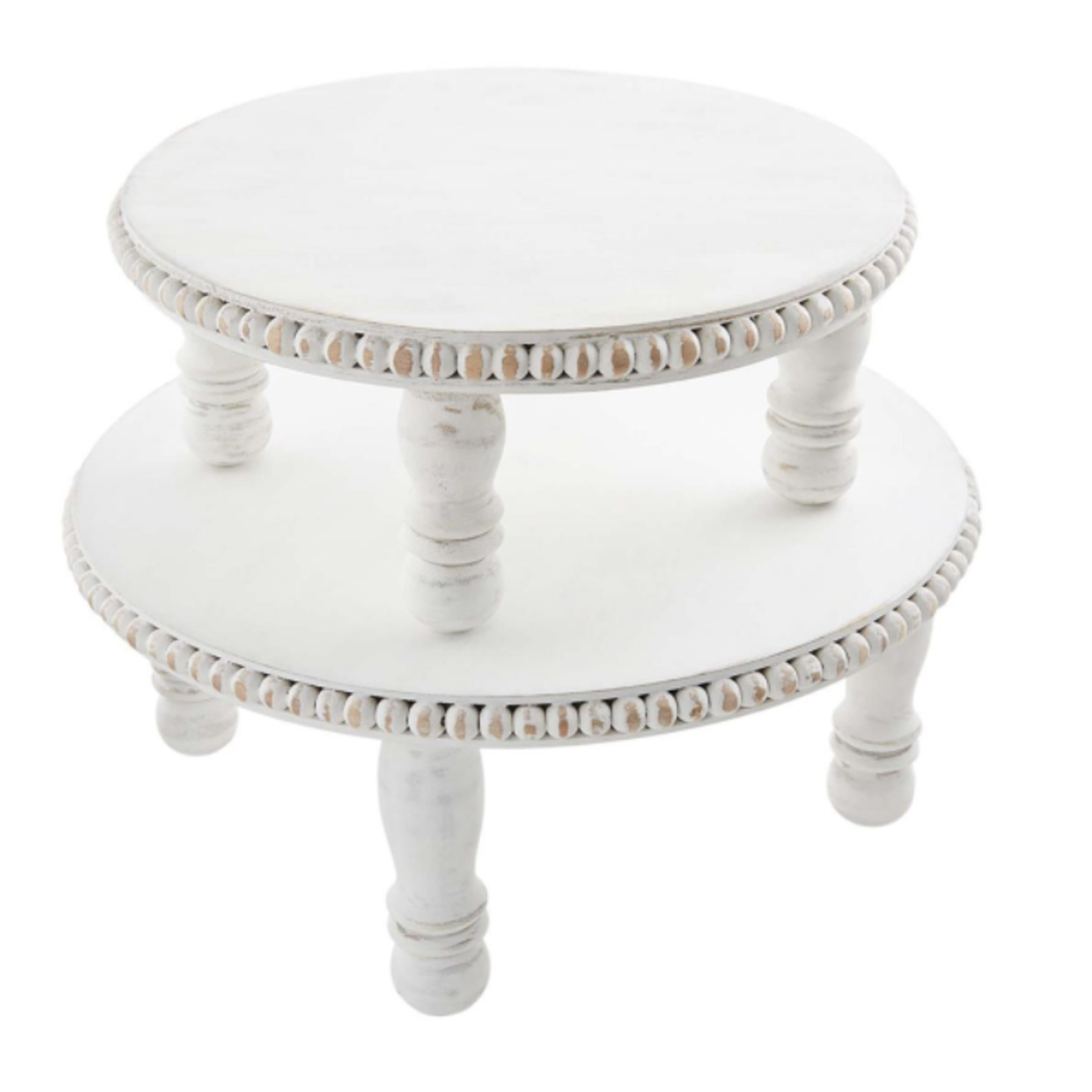 Mud Pie White Beaded Pedestal Tray - Set of 2