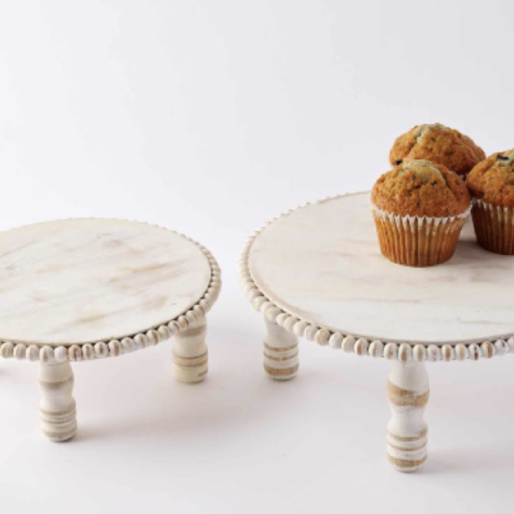 Mud Pie White Beaded Pedestal Tray - Large