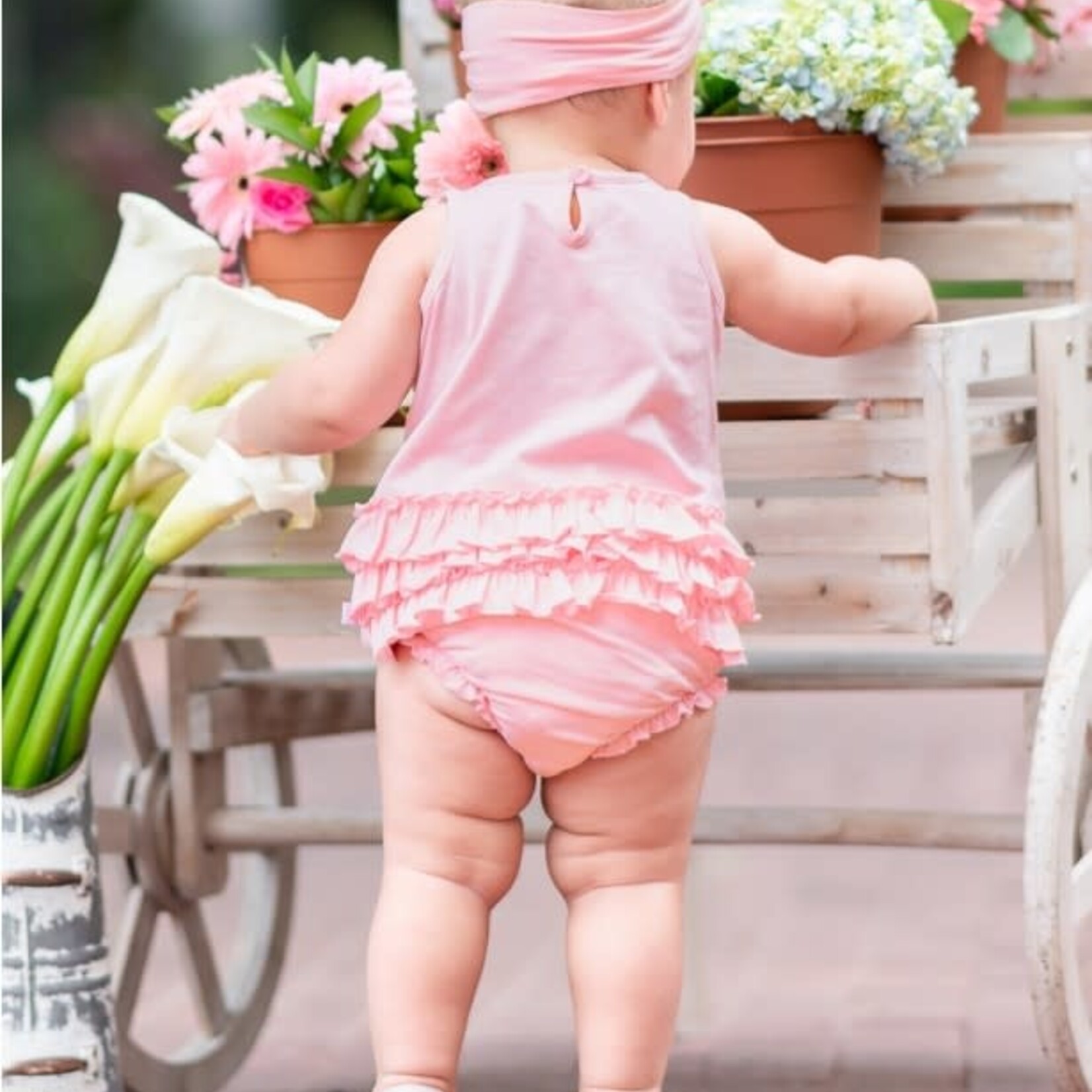 Ruffle Butts Pink Ruffle Detail Bubble Romper set 12-18  Month