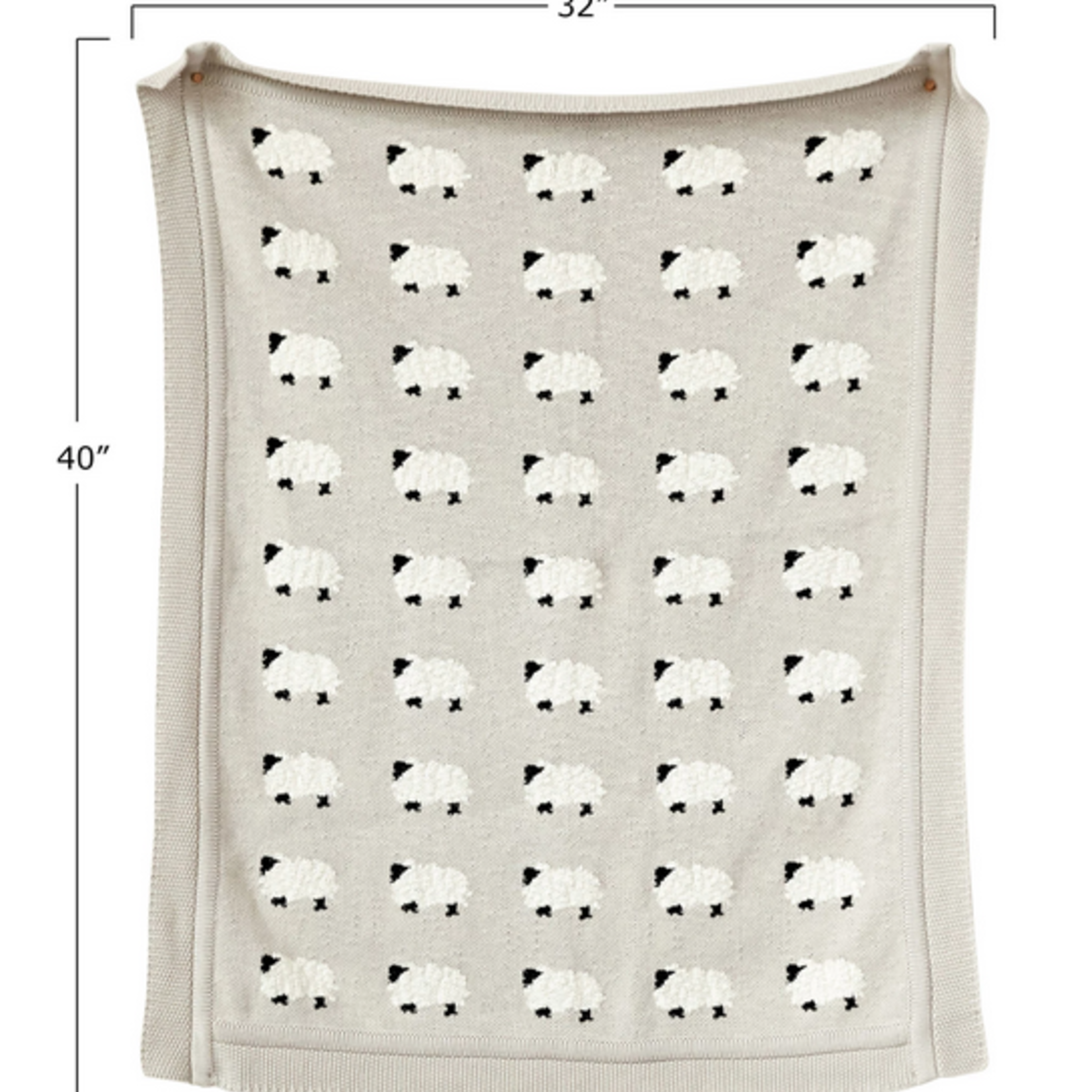 Creative Co-Op Cotton Knit Blanket w Sheep, Gray