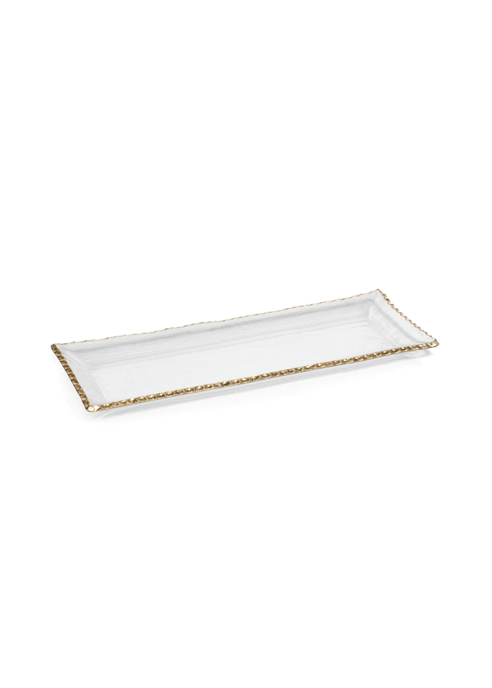 Zodax Clear Textured Rectangular Tray w Jagged Gold Rim - Large
