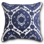 K&K 20" Royal Blue Velvet and Linen Embroidered Pillow