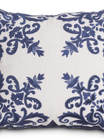 K&K 20" Royal Blue Velvet and Linen Embroidered Pillow  more white